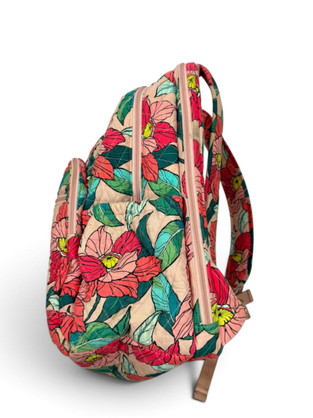 Vera Bradley Vintage Floral Quilted Campus Backpack Pink Green - Picture 4 of 16